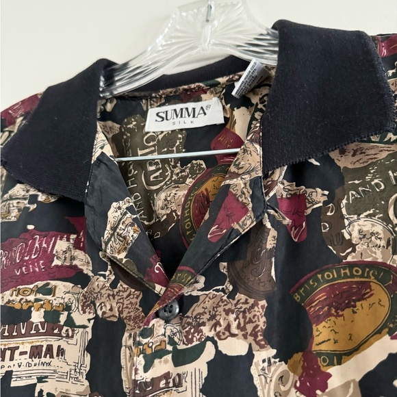 SUMMA (100% Silk)Men’s Vtg Italy Patterned Button Down Short Sleeve Shirt-Size M - Picture 5 of 10